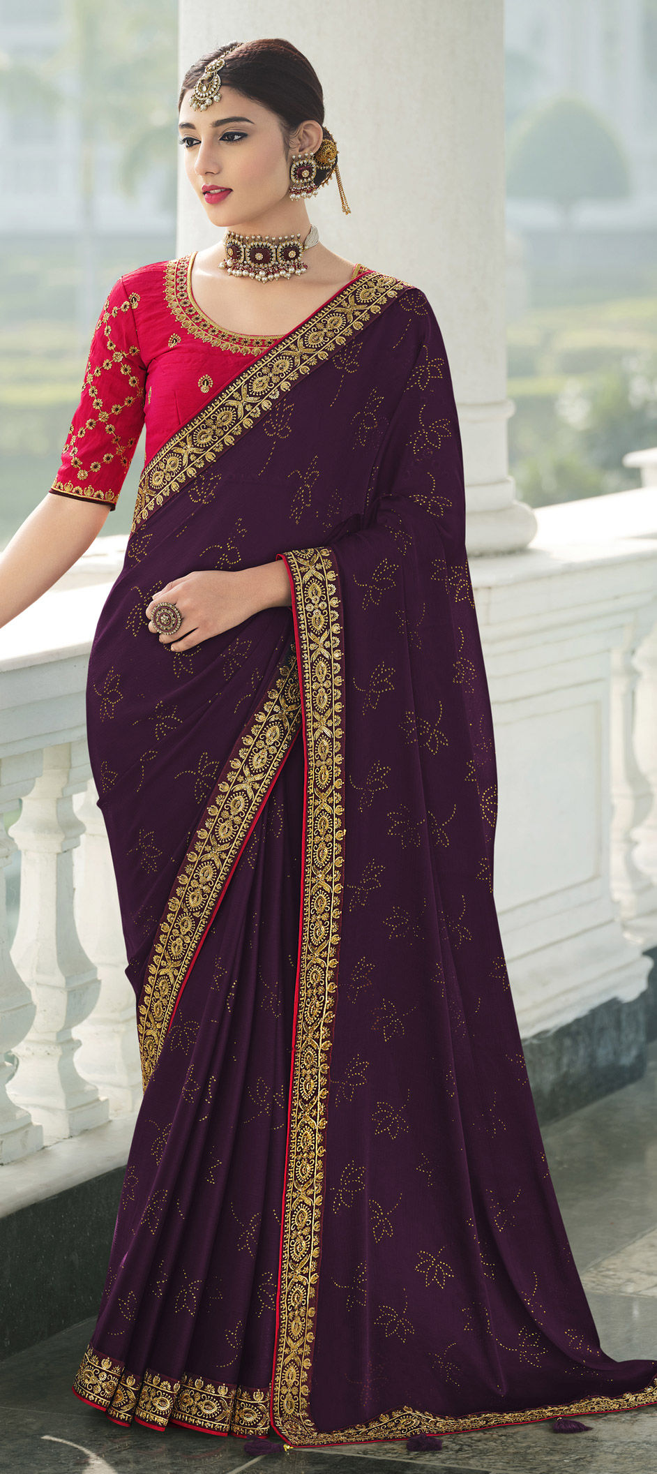 Party Wear, Reception Purple and Violet color Chiffon fabric Saree ...