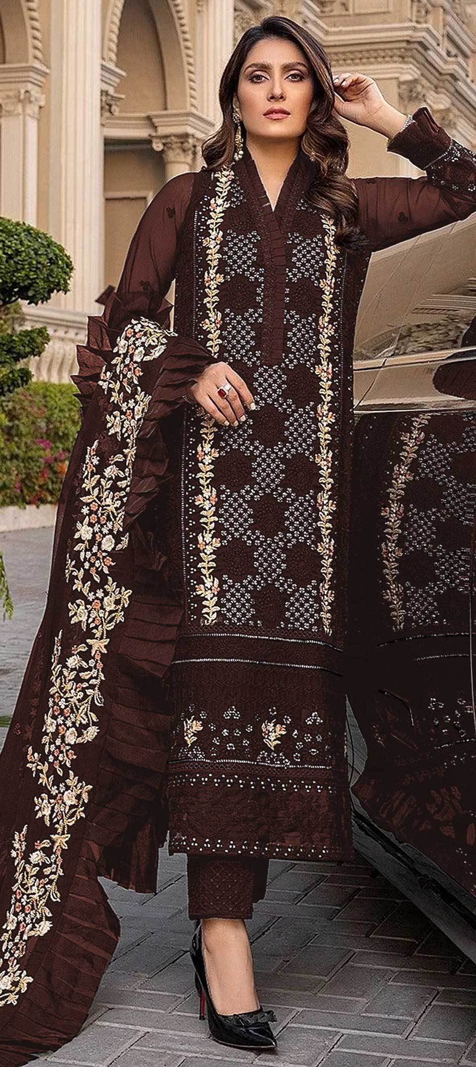 Festive, Party Wear Beige and Brown color fabric Salwar