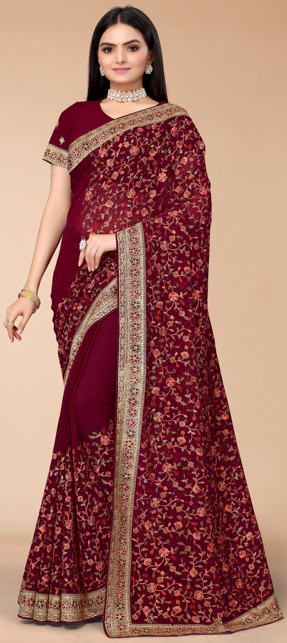 Party Wear Blue color fabric Saree 1815392