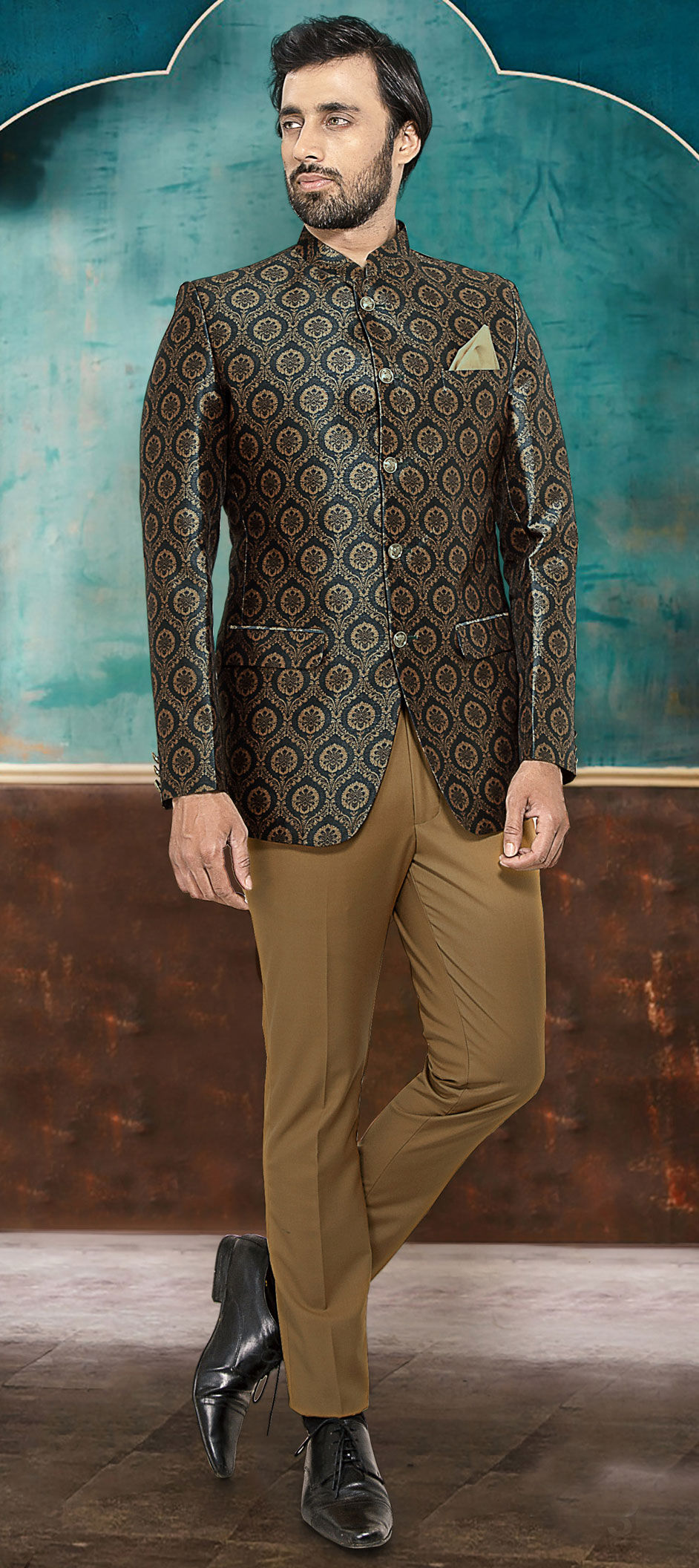 Green color Rayon fabric Jodhpuri Suit : 1818630