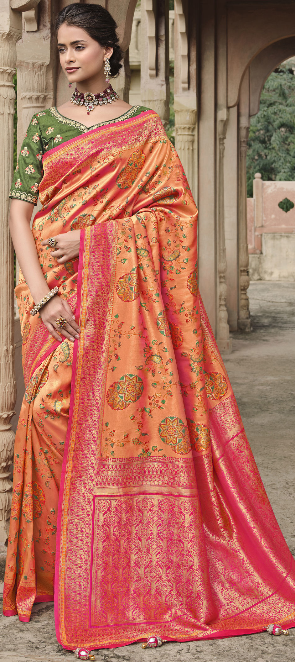 Traditional Wedding Orange Color Banarasi Silk Silk Fabric Saree 1825985 6545