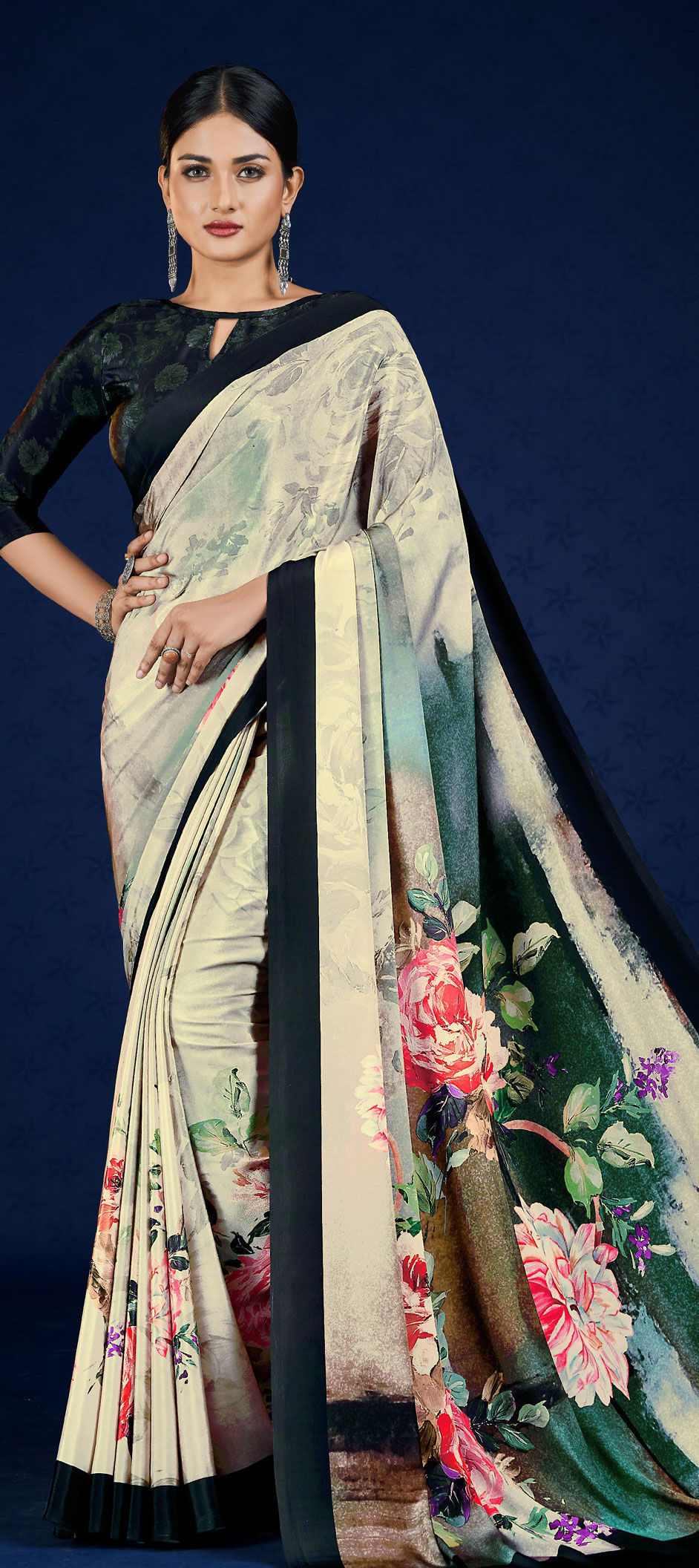 Casual White and Off White color Crepe Silk fabric Saree