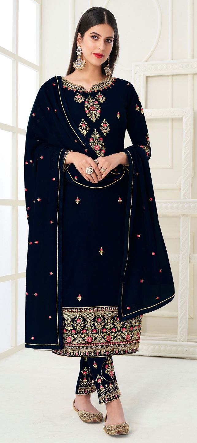 Reception, Wedding Blue color fabric Salwar Kameez 1849571