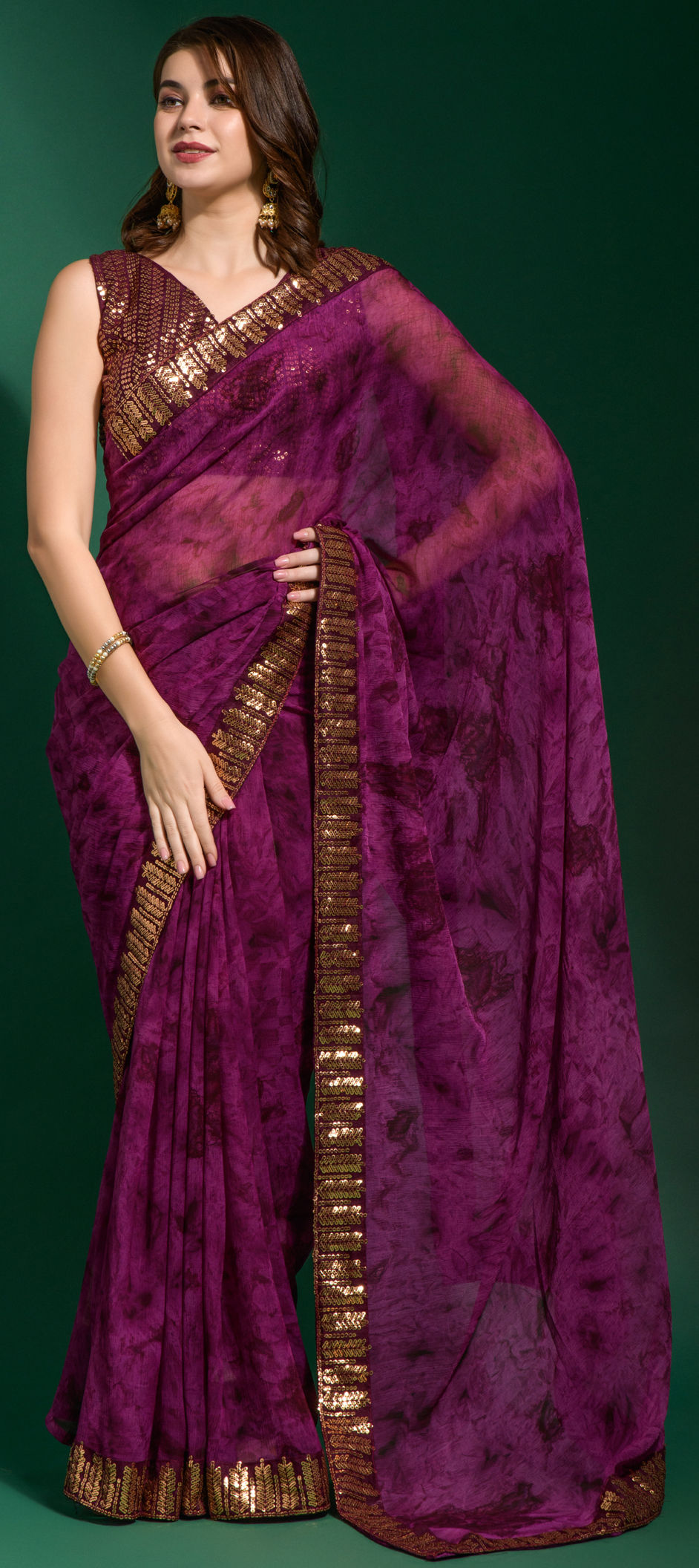 Casual, Festive Pink and Majenta color Chiffon fabric Saree 1856004 — free download