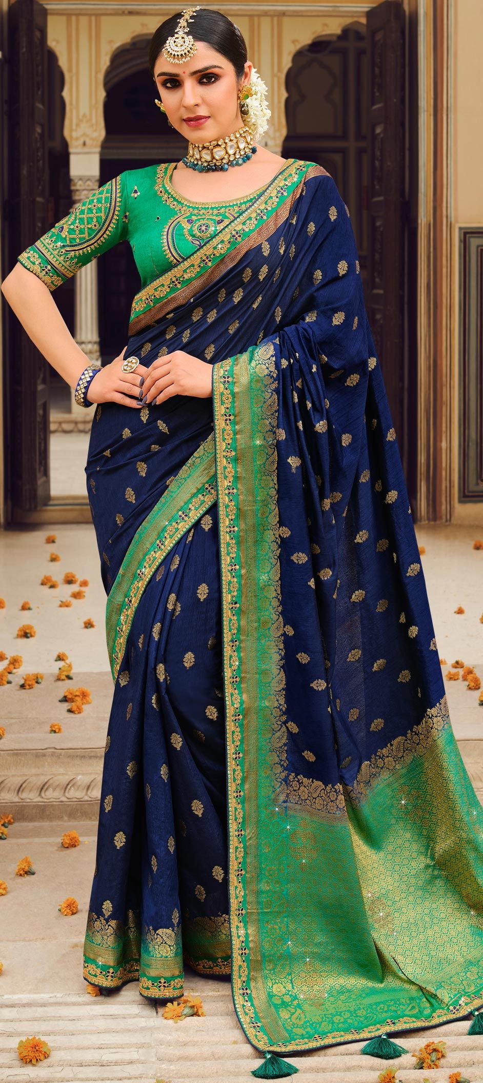 Bridal Blue color Silk fabric Saree 1864174