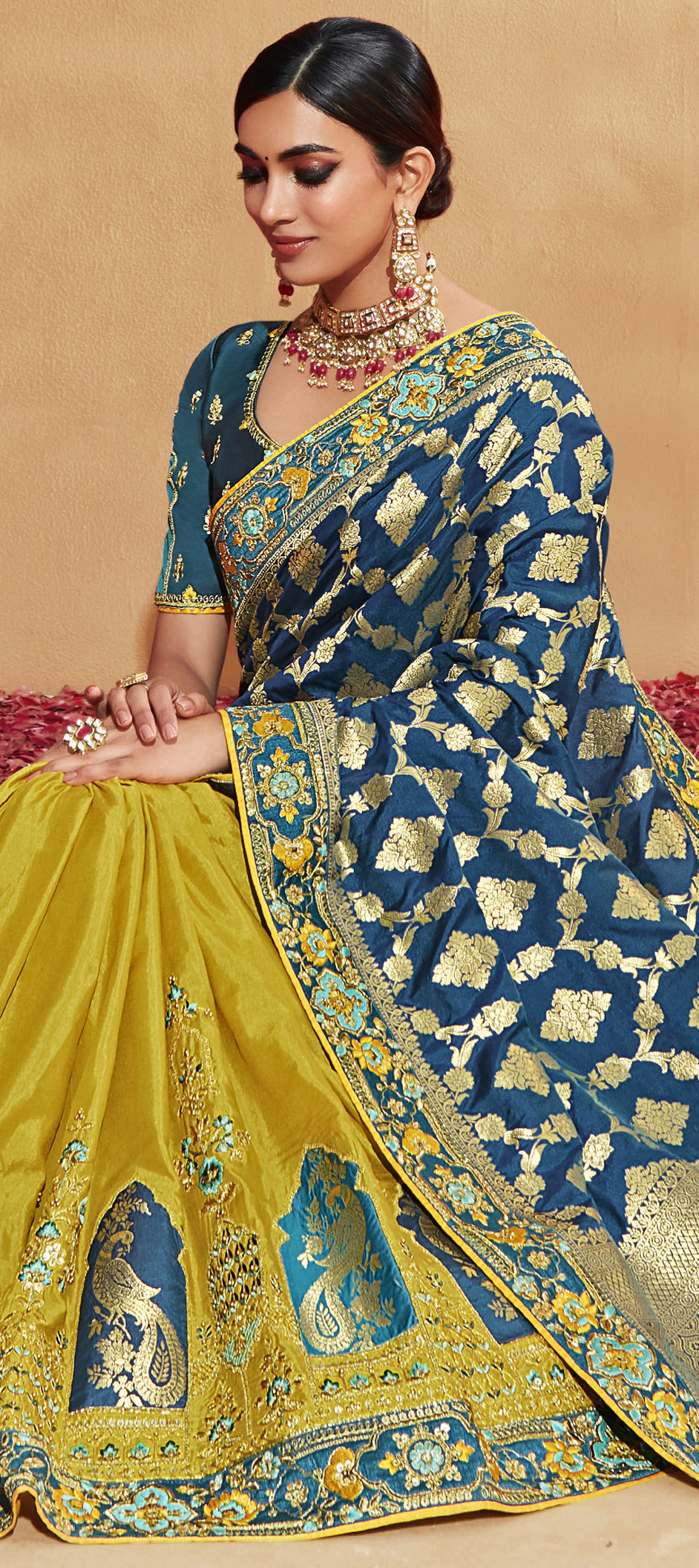 Traditional, Wedding Blue, Green color Art Silk fabric Saree 1866485