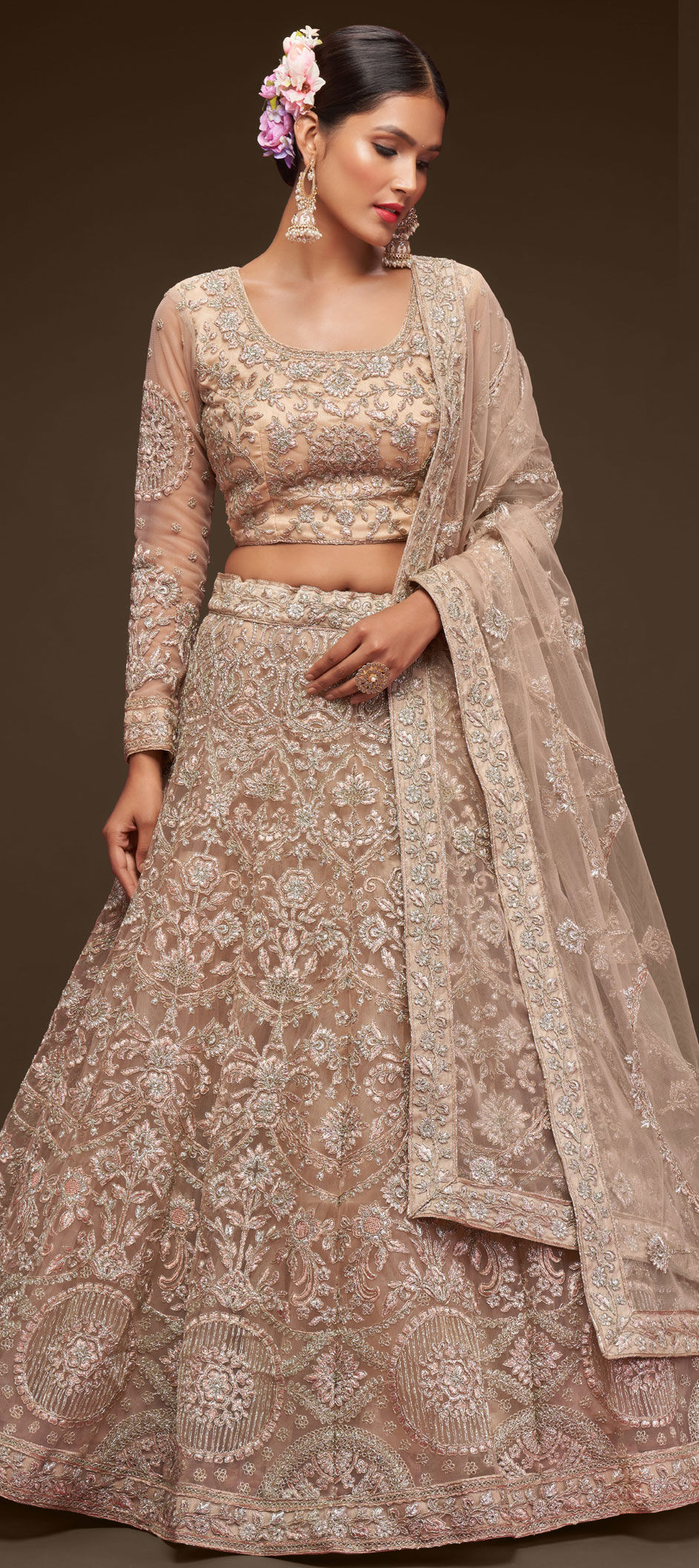 Brownish Golden Net Bridal Lehenga