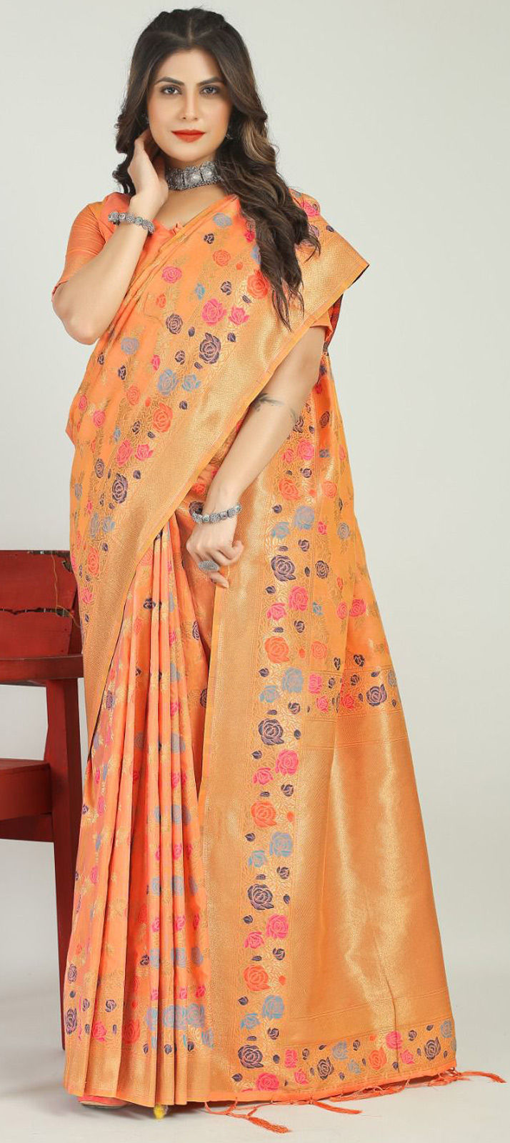 Party Wear, Traditional Pink and Majenta color Linen fabric Saree 1877756