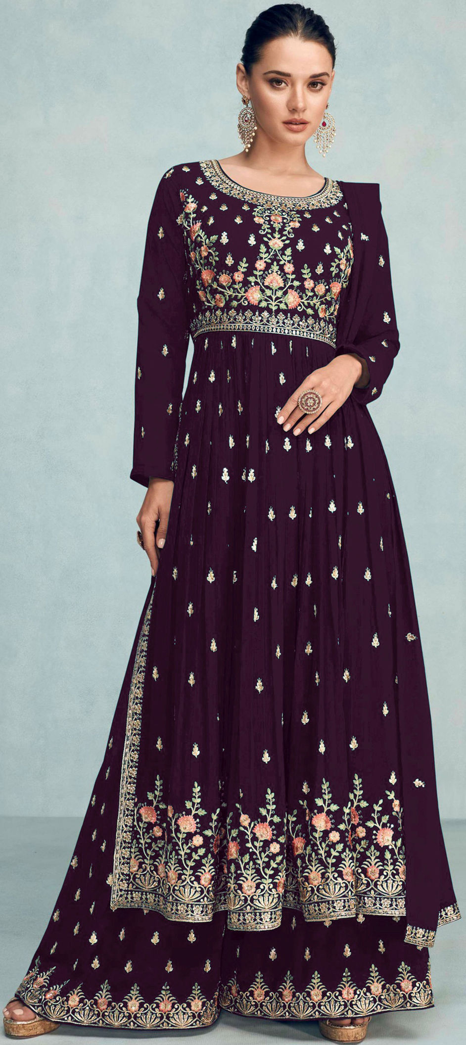 Purple Faux Georgette Salwar Kameez Pant