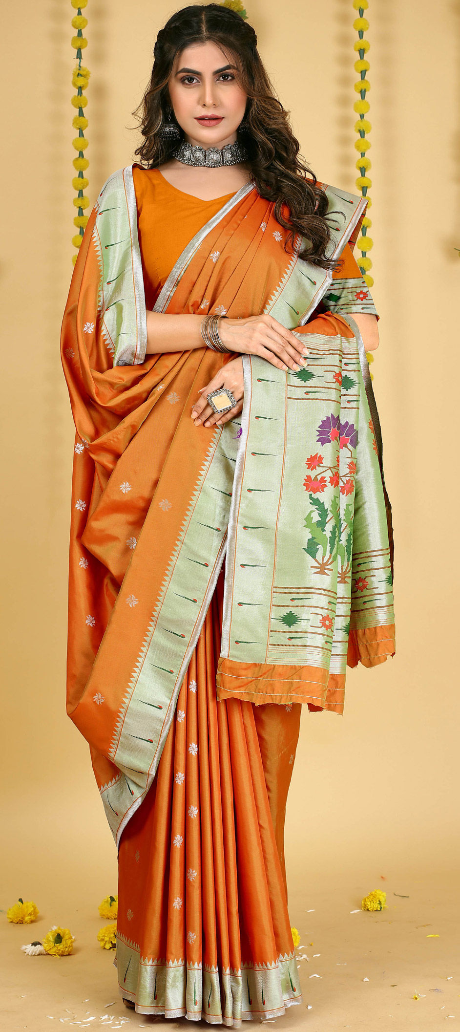 Party Wear Traditional Orange Color Banarasi Silk Fabric Saree 1892076 8792