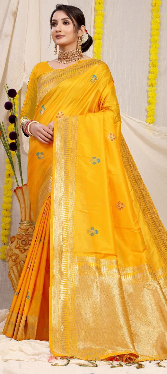 Yellow Silk Traditional Saree main image 1