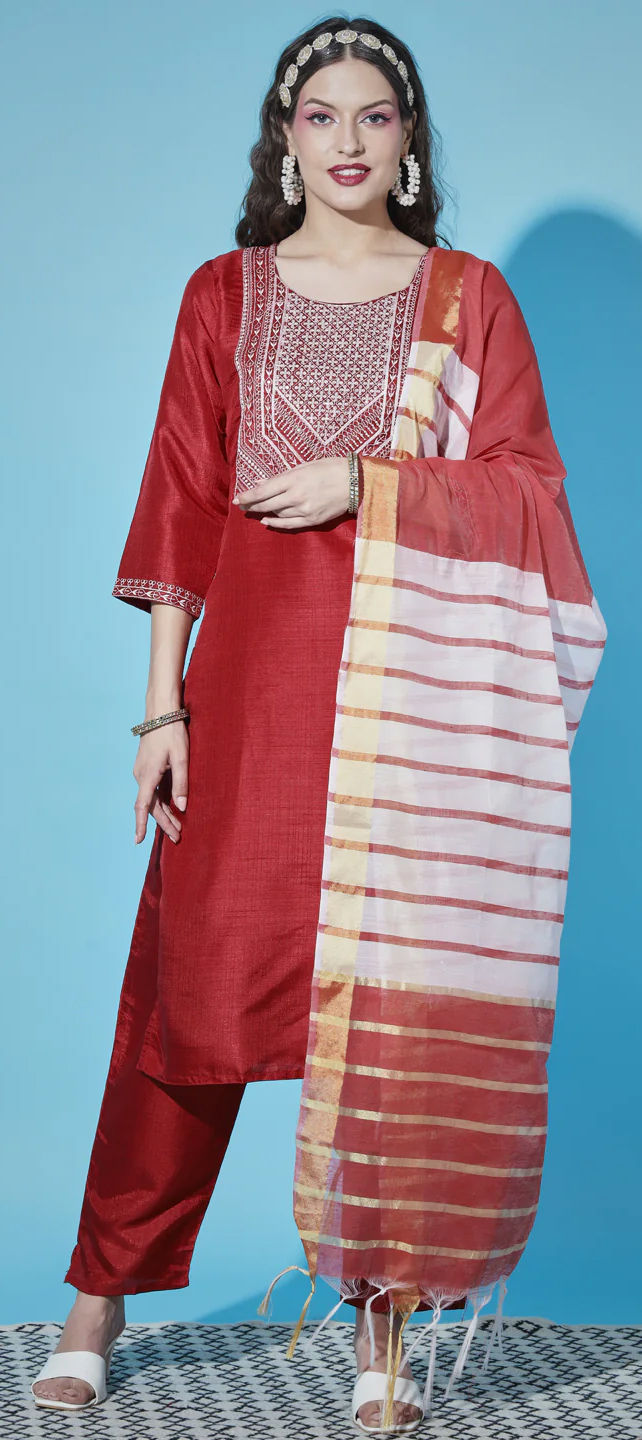 Trendy Maroon Premium Silk Festive Wear Salwar Kurta