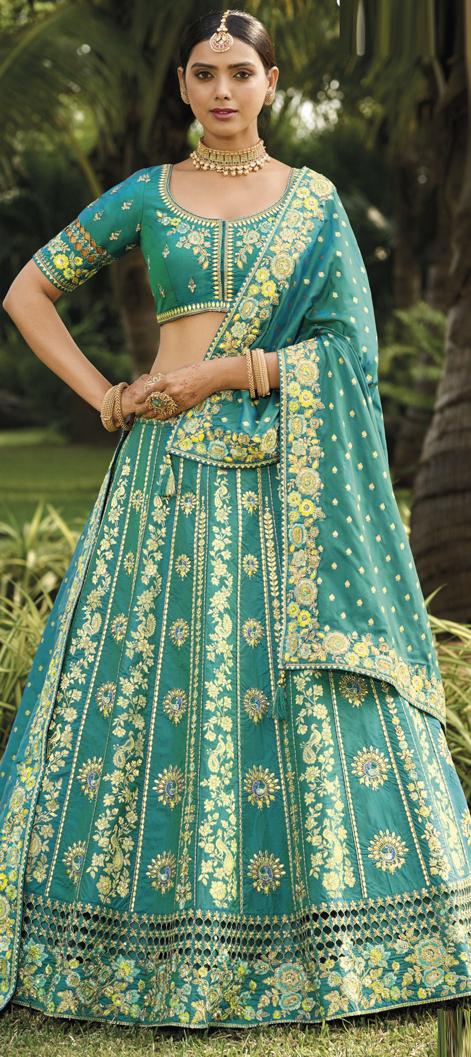 Citrus Green Banarasi Silk Bridesmaid Lehenga With Intricate Hand Embroidery