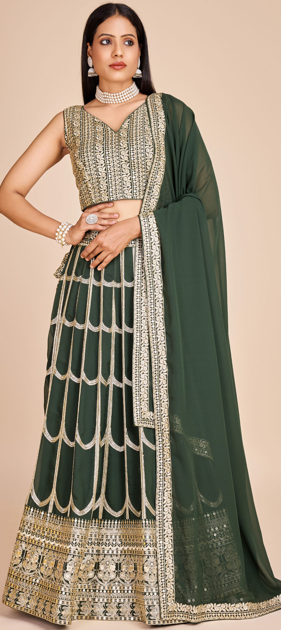 Green Lehenga style Suit Faux Georgette main image 1