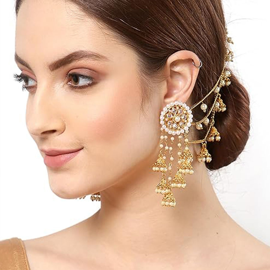 White and Off White color Metal Alloy metal Earrings 1950843
