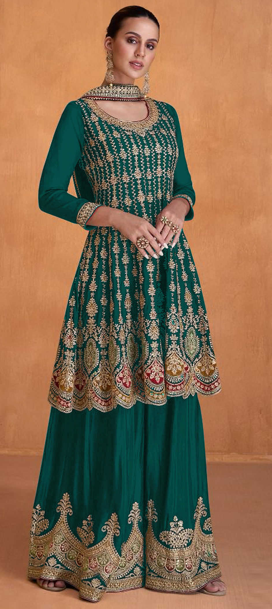 Glamorous Green Georgette Heavy Designer Wedding Wear Salwar Suit With Green Crepe