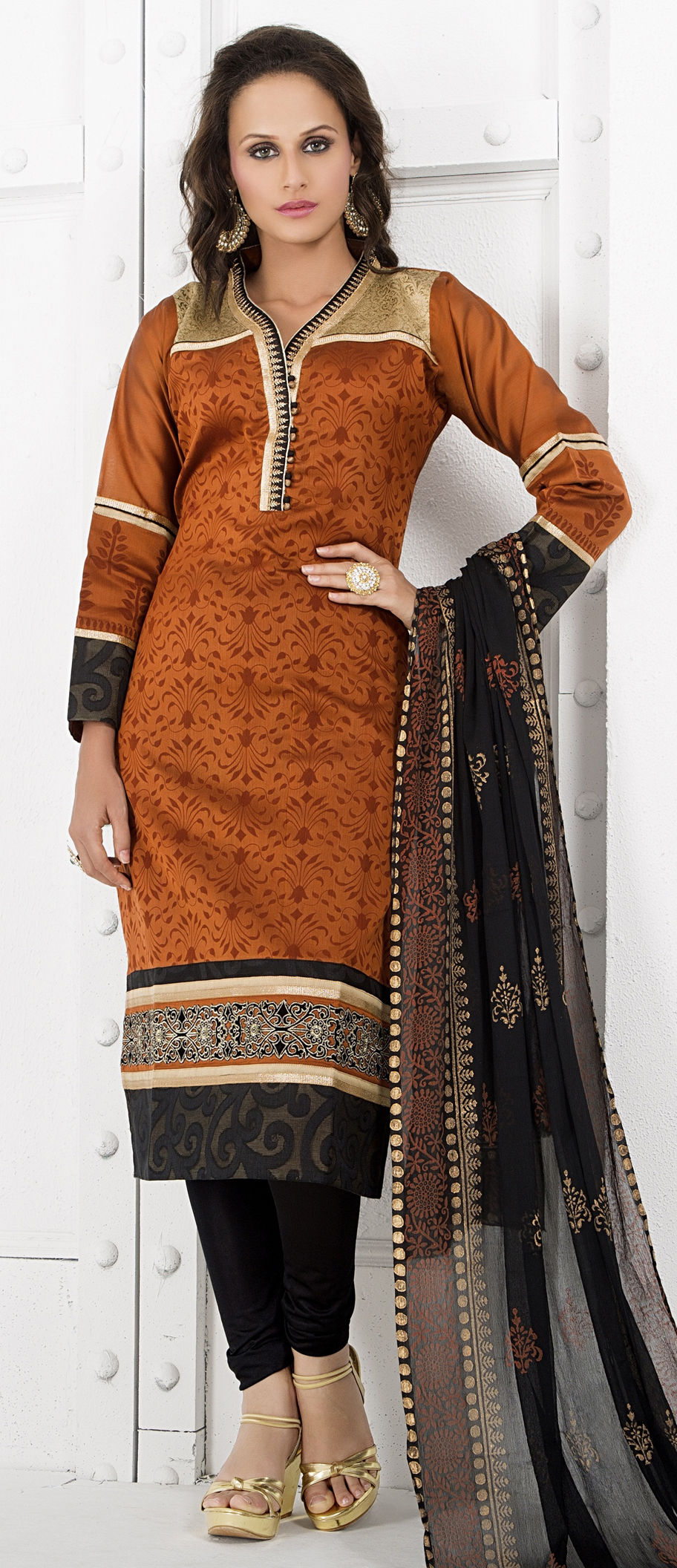 465365 Beige and Brown color Salwar Kameez