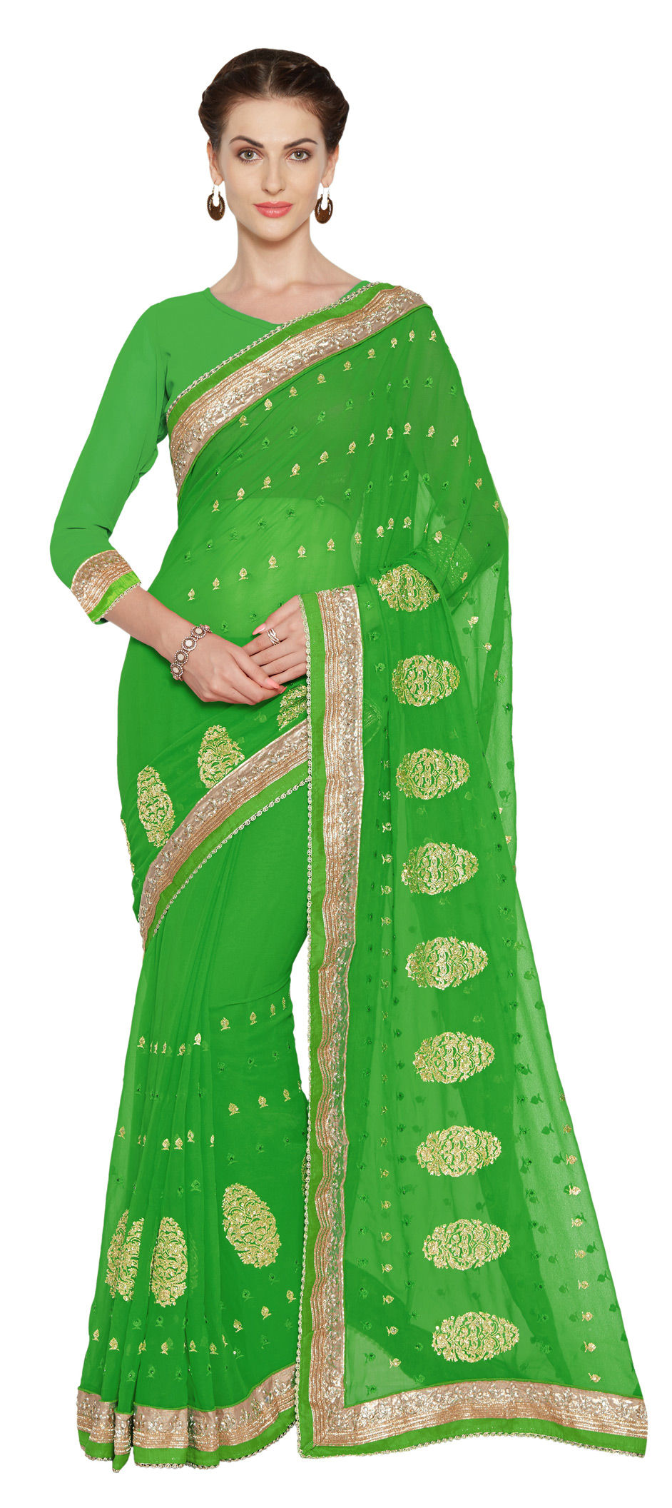 749192 Green color family Embroidered Sarees,Party Wear Sarees with