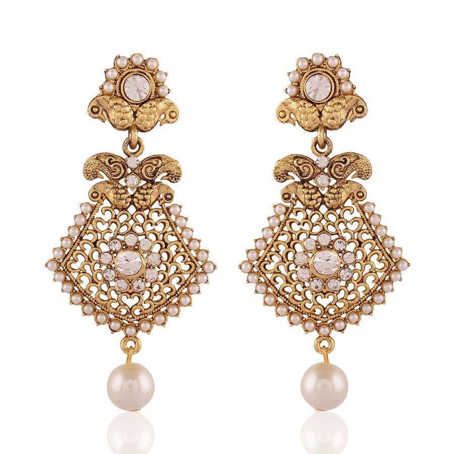 809697 Gold color family Earrings and Gold Rodium Polish work