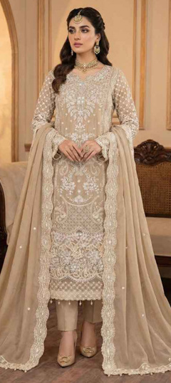 open lace back dress Elegant Pakistani Party Dress Frock in Off White Color – Nameera by Farooq