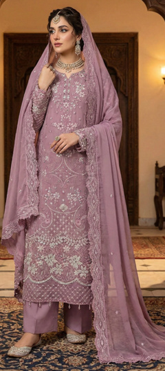 open lace back dress Classic Purple Pakistani Wedding Dress Frock Pishwas – Nameera by Farooq main image 1