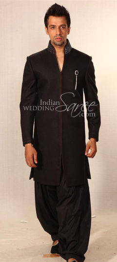 Black and Grey color IndoWestern Dress in Velvet fabric with Thread work