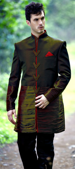 Black and Grey color IndoWestern Dress in Brocade fabric with Patch work