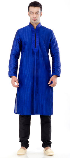 Blue color Kurta Pyjamas in Art Dupion Silk fabric with Lace, Thread work