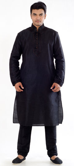 Black and Grey color Kurta Pyjamas in Art Silk fabric with Border, Patch work