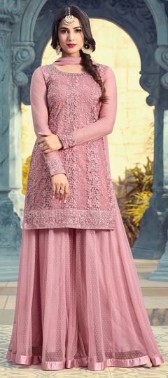 1500169: Pink and Majenta color Salwar Kameez in Net fabric with Machine Embroidery, Resham, Sequence, Stone, Thread work