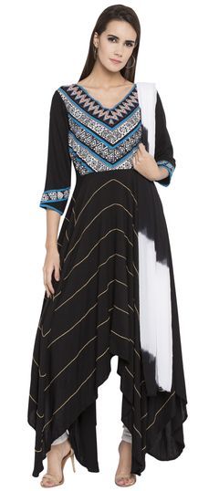 Black and Grey color Salwar Kameez in Cotton fabric with Printed work