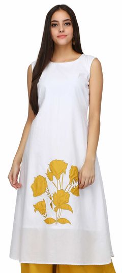 White and Off White color Kurti in Cotton fabric with Patch work