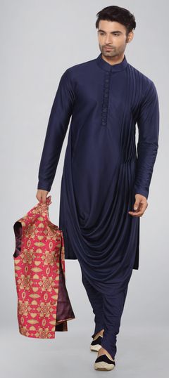 Blue color Kurta Pyjamas in Lycra fabric with Thread work