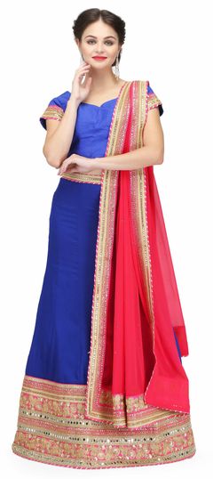 Blue color Lehenga in Crepe Silk fabric with Border, Mirror, Thread, Zari work