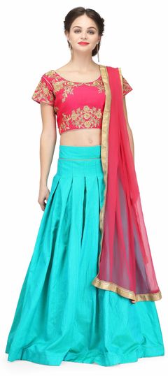 Blue color Lehenga in Raw Silk fabric with Thread work