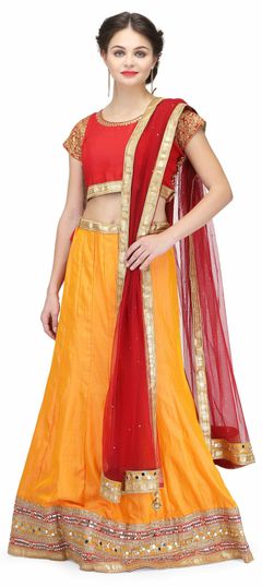 1509024: Bridal, Wedding Yellow color Lehenga in Crepe Silk fabric with  Border, Mirror, Thread, Zari work