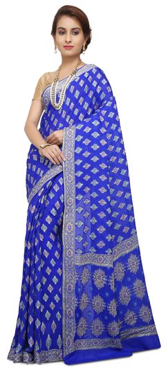 Blue color Saree in Banarasi Silk fabric with Thread, Zari work