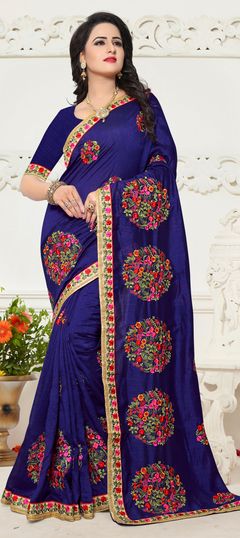 Blue color Saree in Art Silk fabric with Embroidered, Resham, Thread work