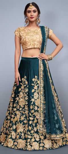Blue color Lehenga in Semi Velvet fabric with Embroidered, Resham, Sequence, Thread work