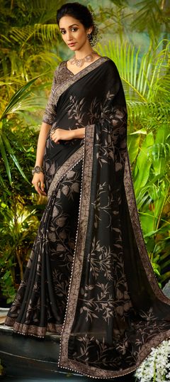 Casual Black and Grey color Saree in Georgette fabric with Classic Printed work : 1517635