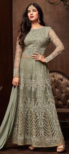 Green color Salwar Kameez in Net fabric with Embroidered, Resham, Stone, Thread work