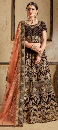 1518476: Wedding Red and Maroon color Lehenga in Velvet fabric with Embroidered, Resham, Stone, Thread, Zari work