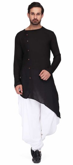 Black and Grey color Dhoti Kurta in Rayon fabric with Thread work