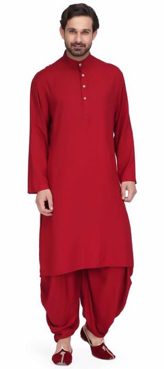 1523180: Red and Maroon color Dhoti Kurta in Rayon fabric with Thread work