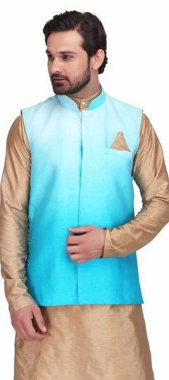 Blue color Nehru Jacket in Art Silk fabric with Ombre work