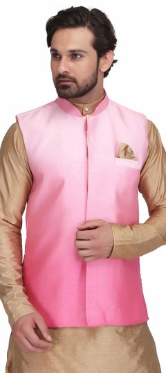 Pink and Majenta color Nehru Jacket in Art Silk fabric with Ombre work
