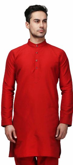 Red and Maroon color Kurta in Raw Silk fabric with Thread work