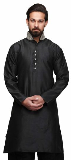 Black and Grey color Kurta in Georgette fabric with Embroidered, Thread work