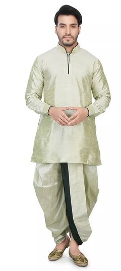 Green color Dhoti Kurta in Art Dupion Silk fabric with Embroidered work : 1529359