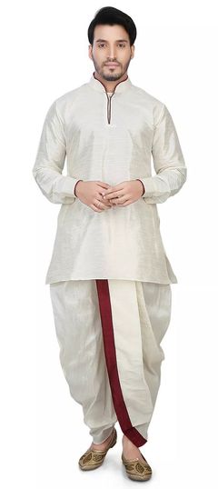 Beige and Brown color Dhoti Kurta in Art Dupion Silk fabric with Embroidered work : 1529363